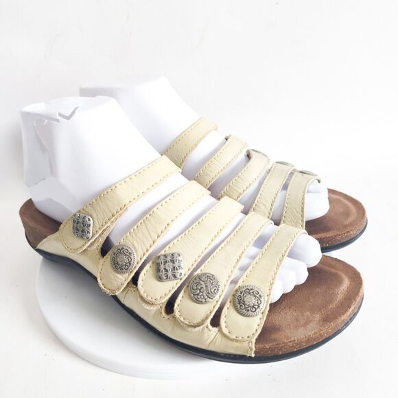 Dansko Janie Slides Sandals Cream Silver Leather Comfort Womens 38 US 7.5 / 8 - Picture 1 of 12